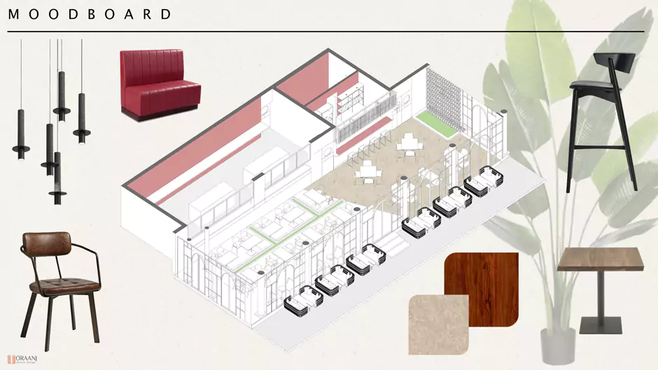 a-collage-of--shabby-chic-themed-cafe-interior-and-blueprint