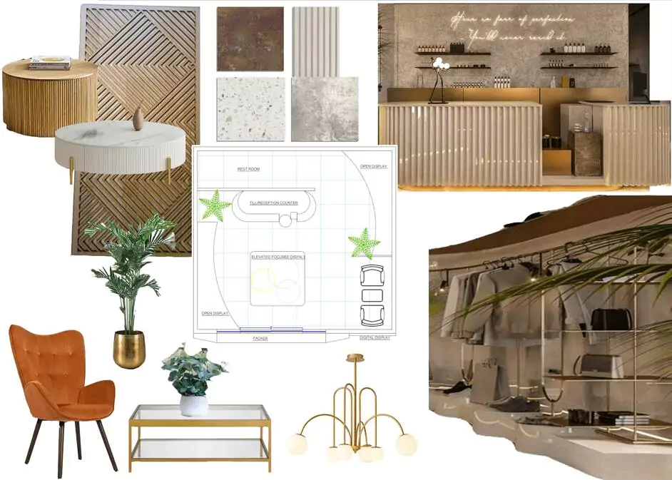 a-collage-of-spa-furniture-and-blueprint