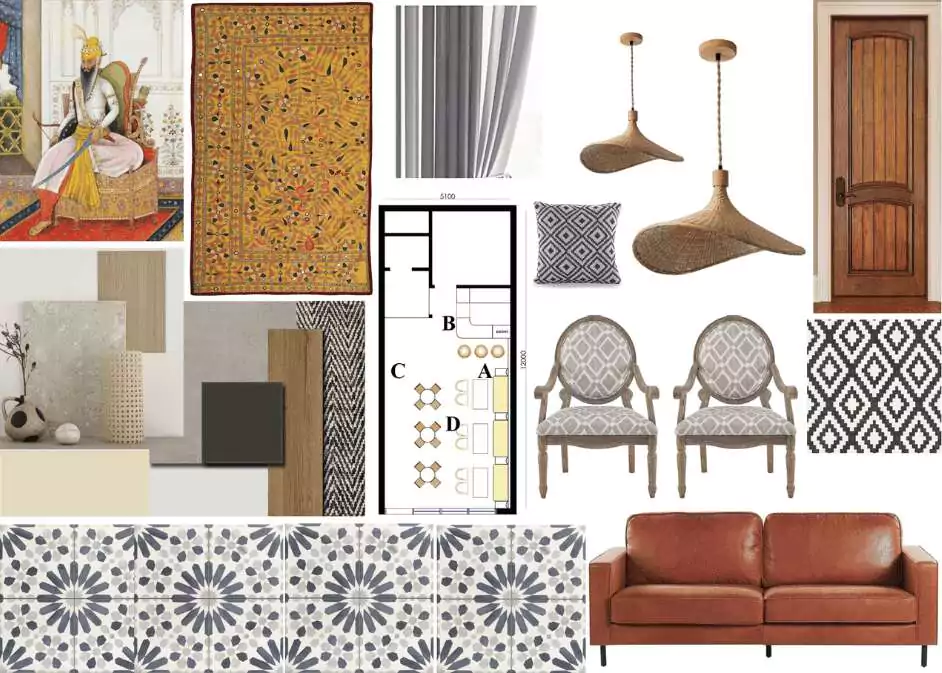 a-collage-of-moroccan-restaurant-furniture-and-blueprint