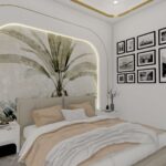 Thumbnail of http://Master%20bedroom%20with%20tall%20sheer%20and%20blackout%20curtains,%20recessed%20ceiling%20lights,%20and%20concealed%20LED%20strip%20lighting.
