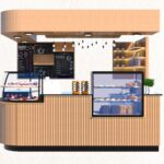 Thumbnail of http://Modern%20Greenleaf%20Cafe%20in%20Notting%20Hill%20kiosk%20counter%20with%20light%20wood%20panelling%20and%20display%20case.